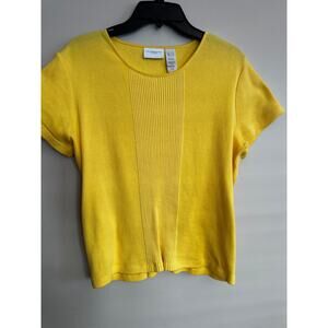 Liz Claiborne Liz Sport Yellow Ribbed Cotton Top Size Large